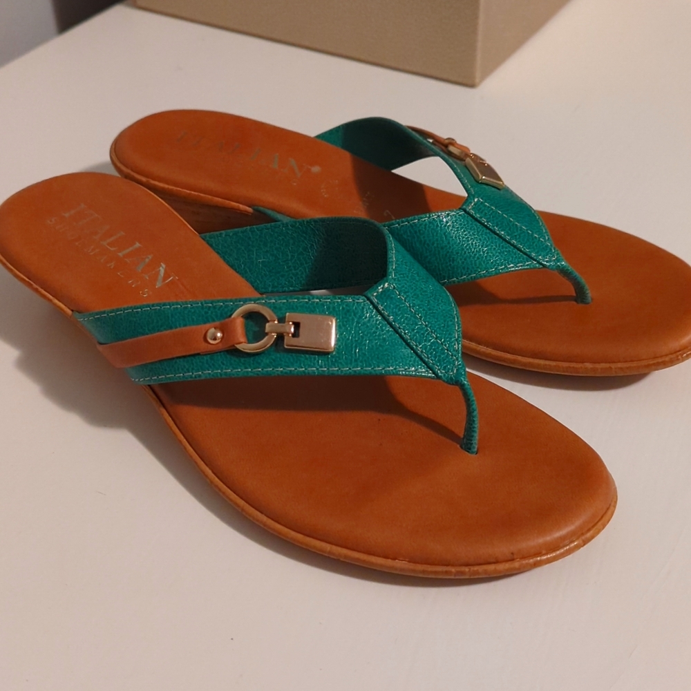 Green Leather Thong Sandals